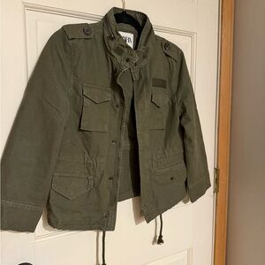 Zara Cropped Green Utility Jacket - Size M